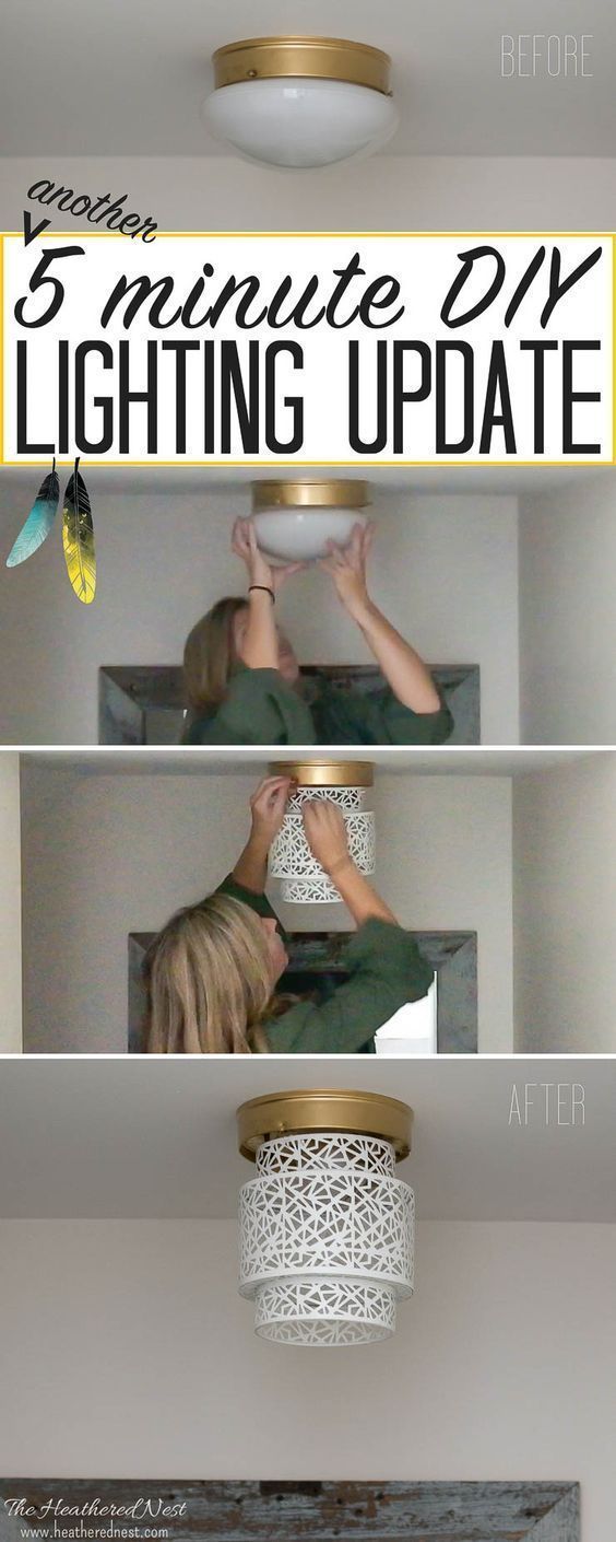 5-minute DIY lighting makeover for dated flush mounts! - 5-minute DIY lighting makeover for dated flush mounts! -   18 diy Lamp jar ideas