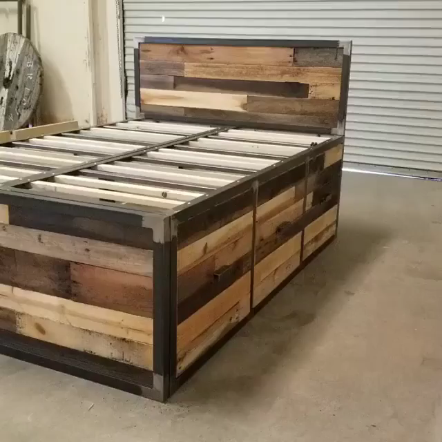 Industrial Style Platform Storage Bed with Reclaimed Wood - Industrial Style Platform Storage Bed with Reclaimed Wood -   18 diy Muebles cuarto ideas