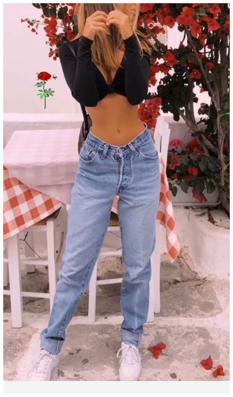 Denim Jeans and crop top - Denim Jeans and crop top -   18 style Feminino vintage ideas