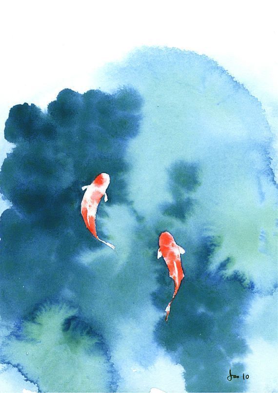 Koi Pond Fish Watercolor Art - Koi Pond Fish Watercolor Art -   19 beauty Art watercolor ideas