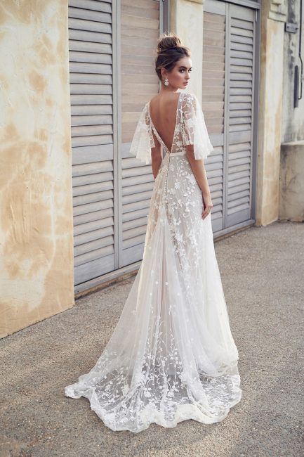 3D Floral Embroidered V-neck A-line Wedding Dress With Draped Sleeves | Kleinfeld Bridal - 3D Floral Embroidered V-neck A-line Wedding Dress With Draped Sleeves | Kleinfeld Bridal -   19 beauty Dresses vintage ideas