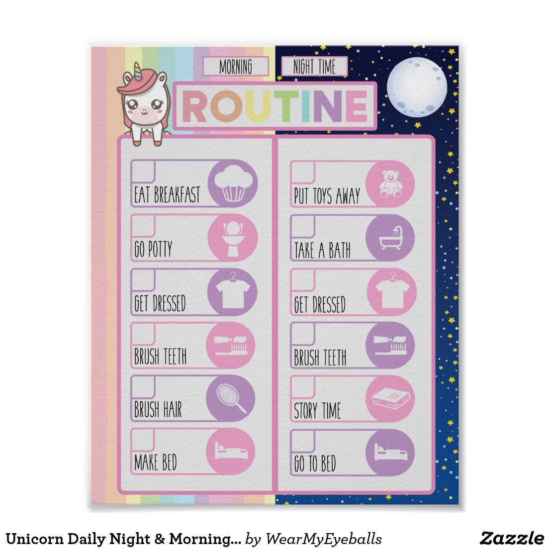 Unicorn Daily Night & Morning Routine Checklist Poster | Zazzle.com - Unicorn Daily Night & Morning Routine Checklist Poster | Zazzle.com -   14 weekly beauty Routines ideas