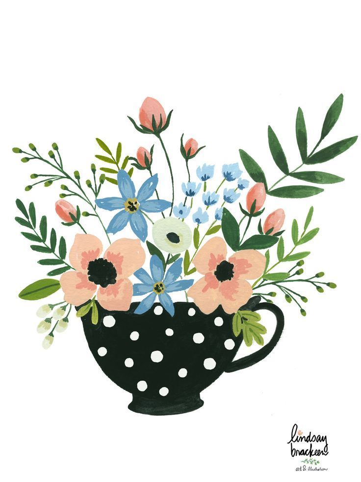 Floral Tea Cup by Lindsay Brackeen - Floral Tea Cup by Lindsay Brackeen -   15 beauty Flowers illustration ideas
