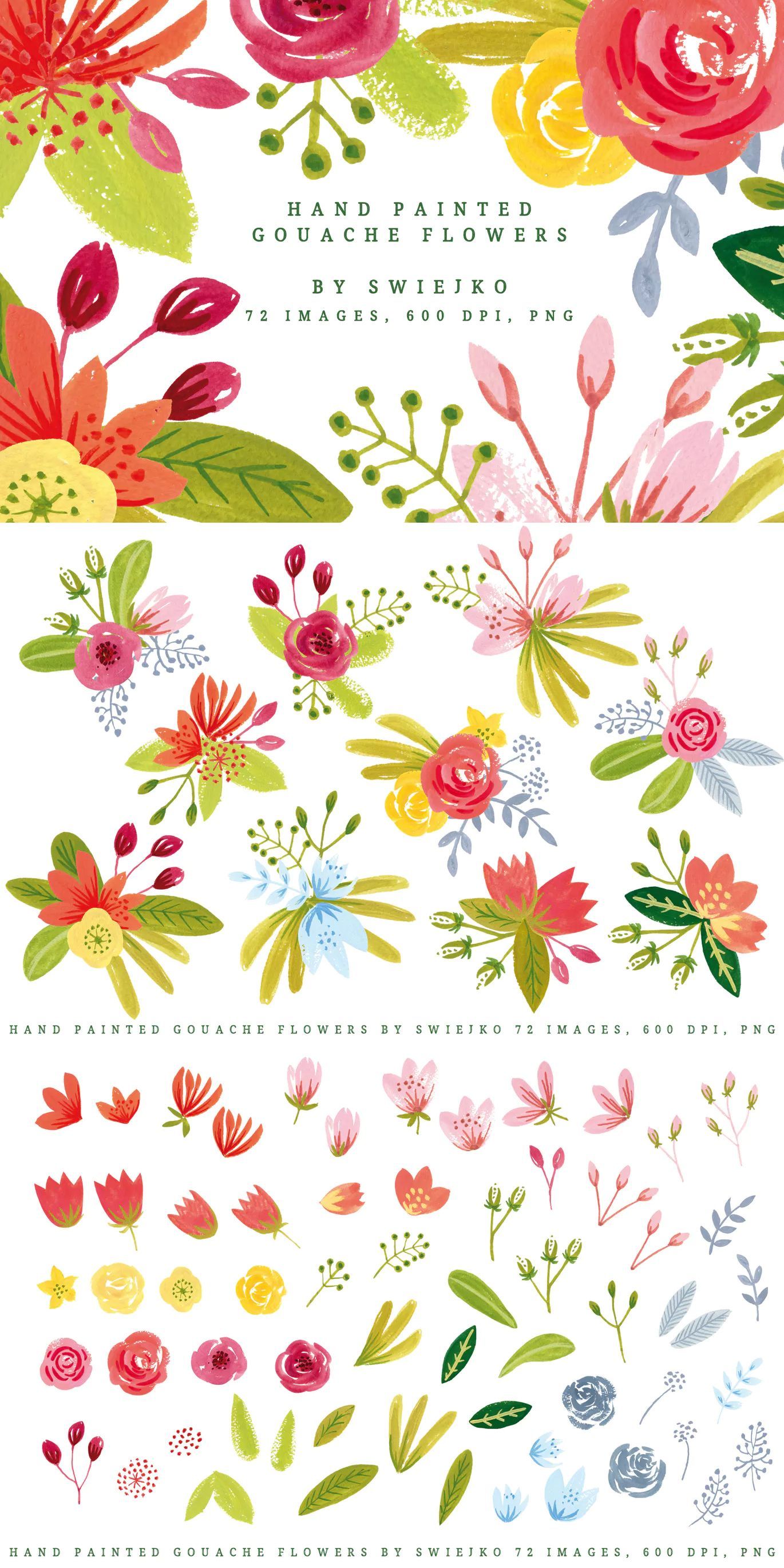 Simple Gouache Flowers Illustration - Simple Gouache Flowers Illustration -   15 beauty Flowers illustration ideas
