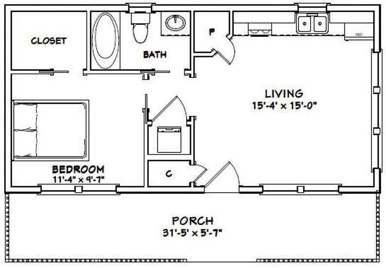 32x16 House -- 1-Bedroom 1-Bath -- 512 sq ft -- PDF Floor Plan -- Instant Download -- Model 1A - 32x16 House -- 1-Bedroom 1-Bath -- 512 sq ft -- PDF Floor Plan -- Instant Download -- Model 1A -   15 diy House plans ideas