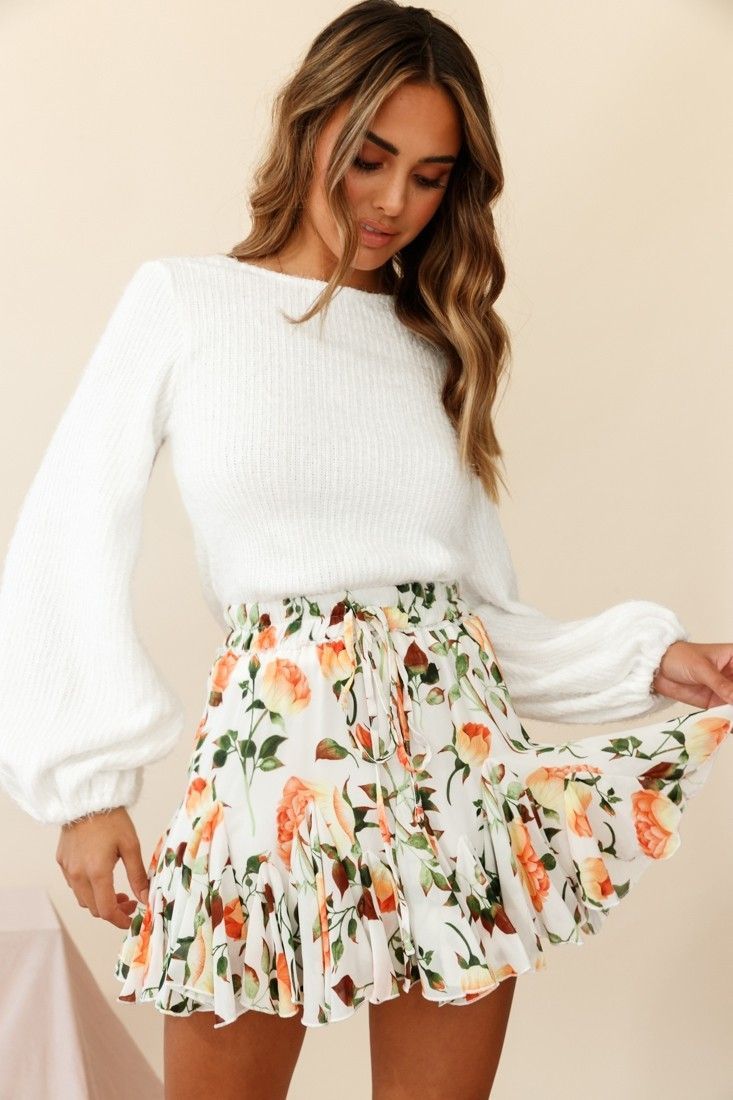 Robyn Flounce Mini Skirt Rose Print White/Orange - Robyn Flounce Mini Skirt Rose Print White/Orange -   15 girly style Classy ideas