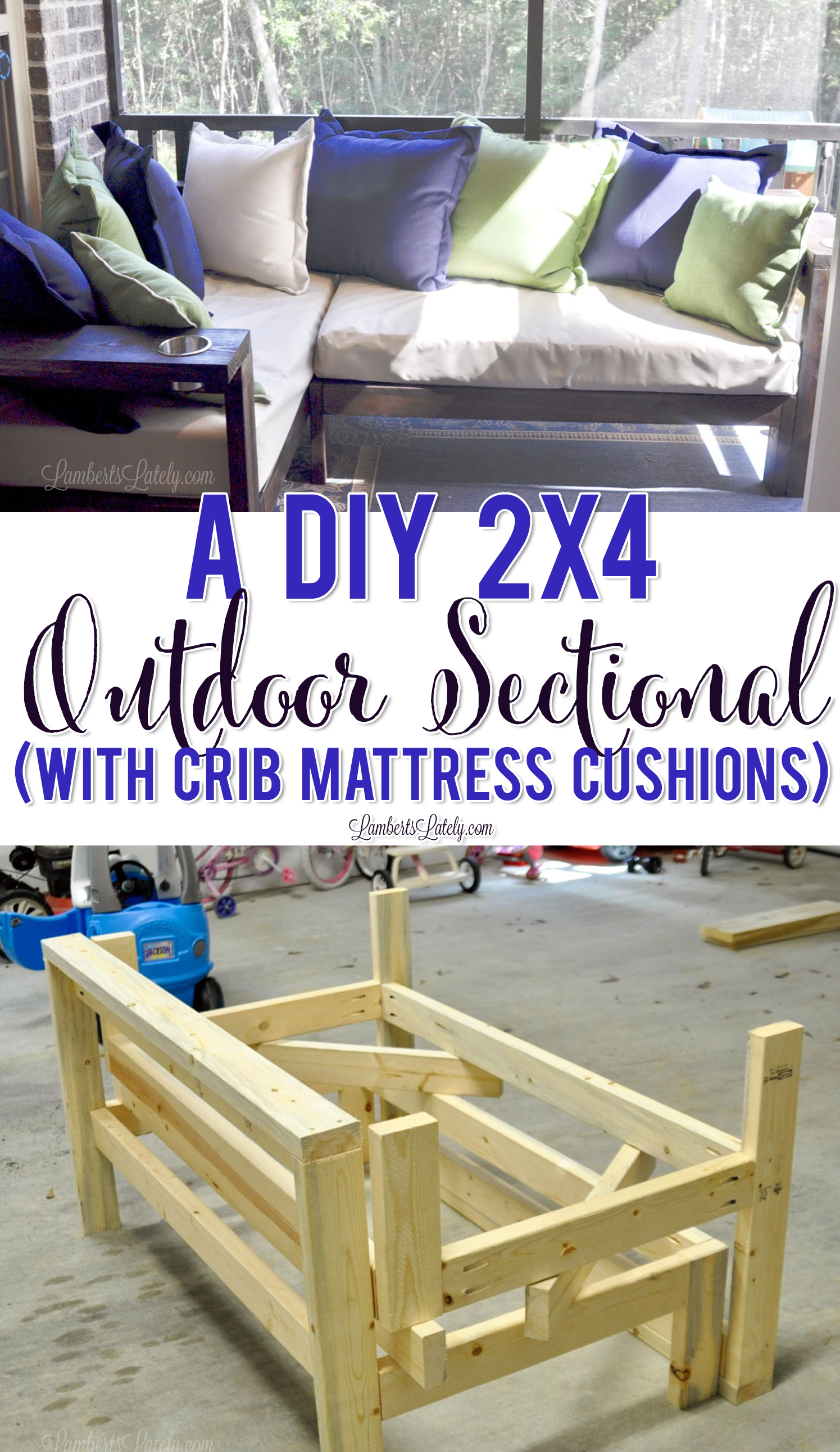 A DIY 2x4 Outdoor Sectional (with Crib Mattress Cushions) - A DIY 2x4 Outdoor Sectional (with Crib Mattress Cushions) -   16 diy Outdoor porch ideas