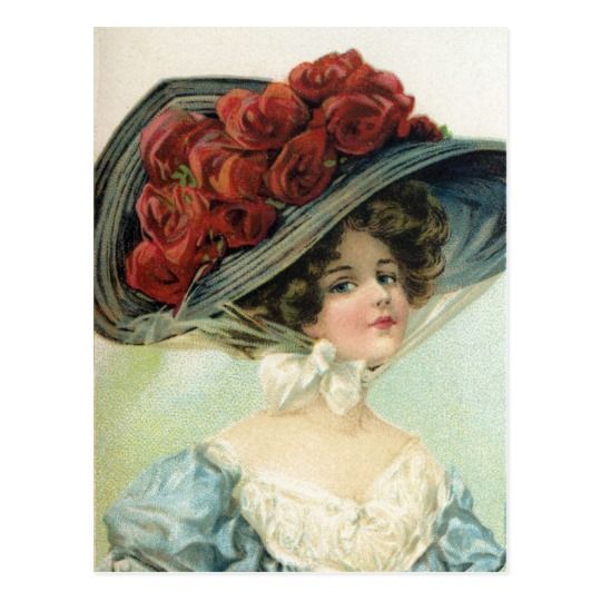 Beautiful vintage painted lady, hat silk roses postcard | Zazzle.com - Beautiful vintage painted lady, hat silk roses postcard | Zazzle.com -   17 beauty Pictures vintage ideas
