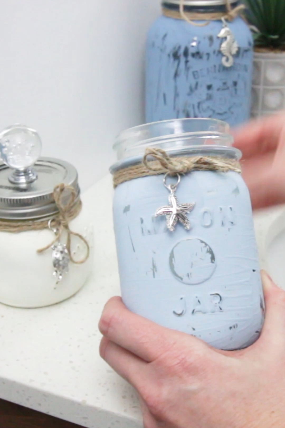 Beachy DIY Mason Jar Containers - Beachy DIY Mason Jar Containers -   17 diy Bathroom mason jars ideas