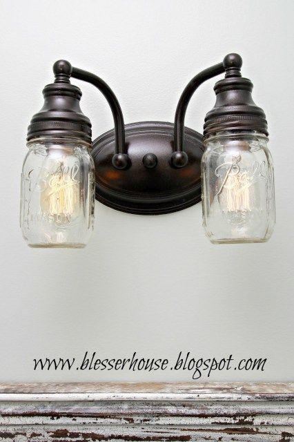 DIY Mason Jar Vanity Light - Bless'er House - DIY Mason Jar Vanity Light - Bless'er House -   17 diy Bathroom mason jars ideas