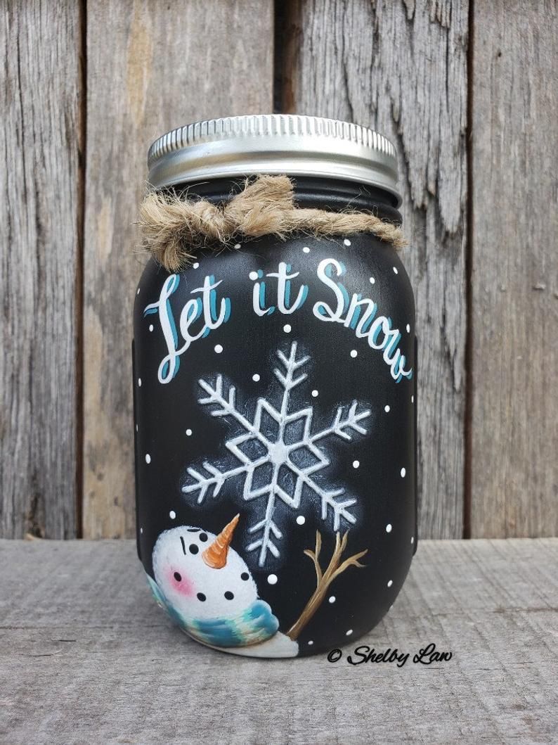 Let It Snow Hand painted Mason jar Winter Decor Snowman | Etsy - Let It Snow Hand painted Mason jar Winter Decor Snowman | Etsy -   17 diy Christmas mason jars ideas