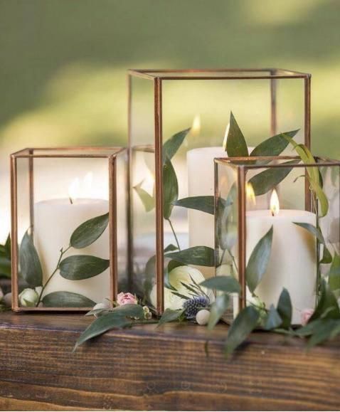Copper Metal & Glass Votive Candle Centerpieces - Copper Metal & Glass Votive Candle Centerpieces -   17 diy Wedding greenery ideas
