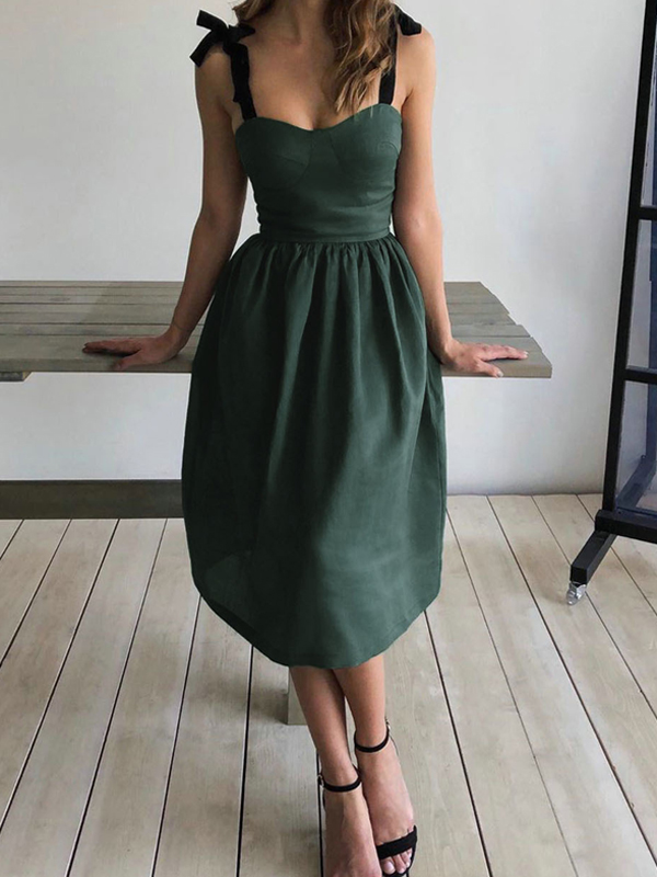 Green Bow Pleated Lace-up Sleeveless Cocktail Party Midi Dress - Green Bow Pleated Lace-up Sleeveless Cocktail Party Midi Dress -   17 style Chic party ideas