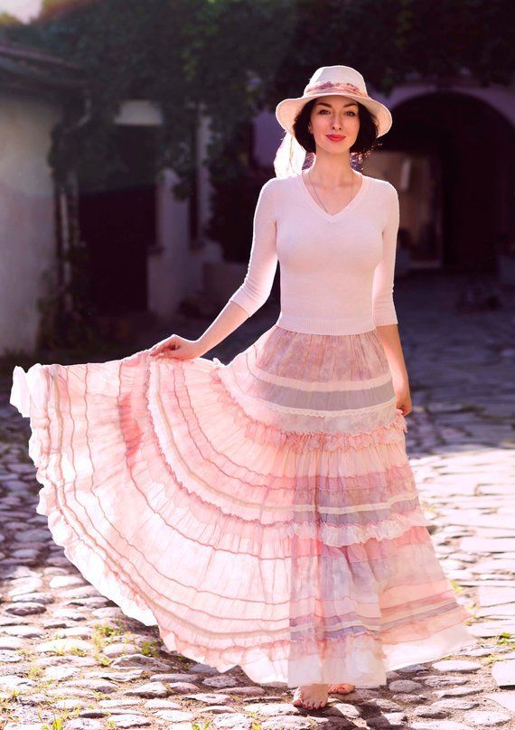 Tenderness  a romantic pink-white maxi silk skirt in boho-chic style, multi-layer. - Tenderness  a romantic pink-white maxi silk skirt in boho-chic style, multi-layer. -   17 style Rock romantique ideas