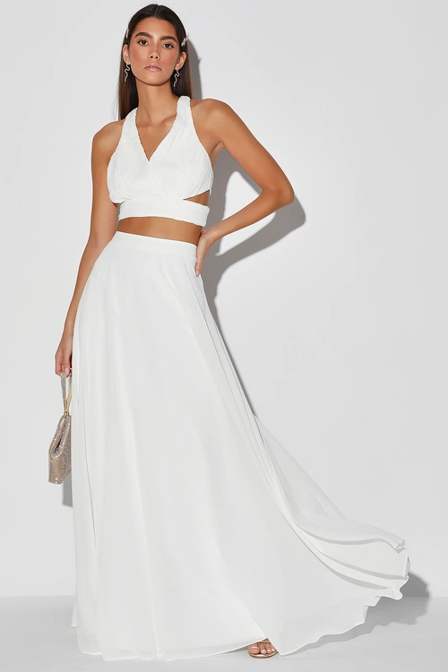 For the Glam White Pleated Two-Piece Maxi Dress - For the Glam White Pleated Two-Piece Maxi Dress -   18 beauty Dresses two piece ideas