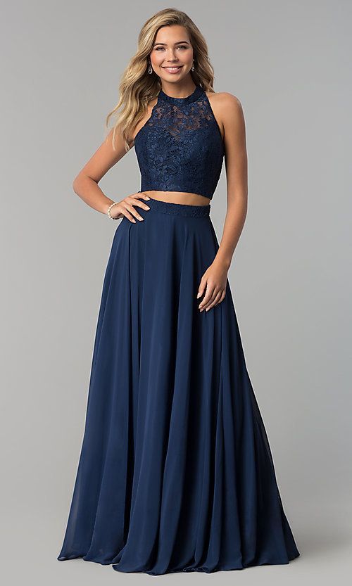 Long Two-Piece Chiffon Prom Dress with Lace Top - Long Two-Piece Chiffon Prom Dress with Lace Top -   18 beauty Dresses two piece ideas