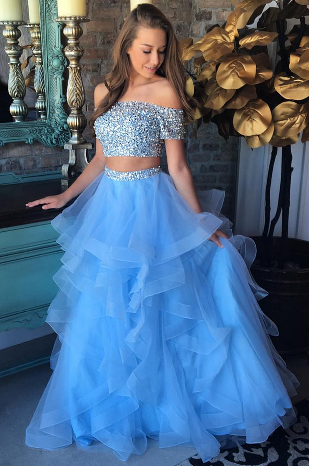 Ice Organza Ruffled And Beaded Two Pieces Prom Dresses,Blue Prom Dresses Long,Chic Corset Prom Dresses Two Piece - Ice Organza Ruffled And Beaded Two Pieces Prom Dresses,Blue Prom Dresses Long,Chic Corset Prom Dresses Two Piece -   18 beauty Dresses two piece ideas