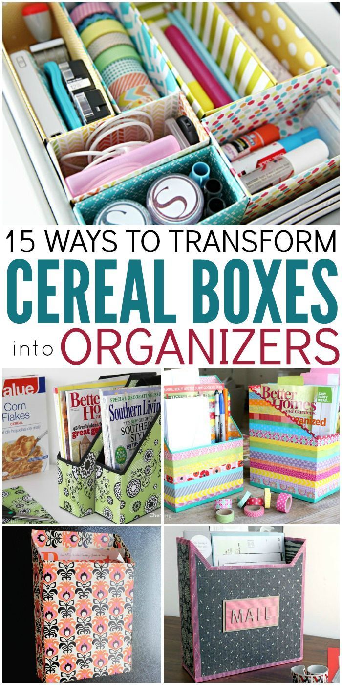 15 Ways to Make Cereal Box Organizers - 15 Ways to Make Cereal Box Organizers -   18 diy Box recycle ideas