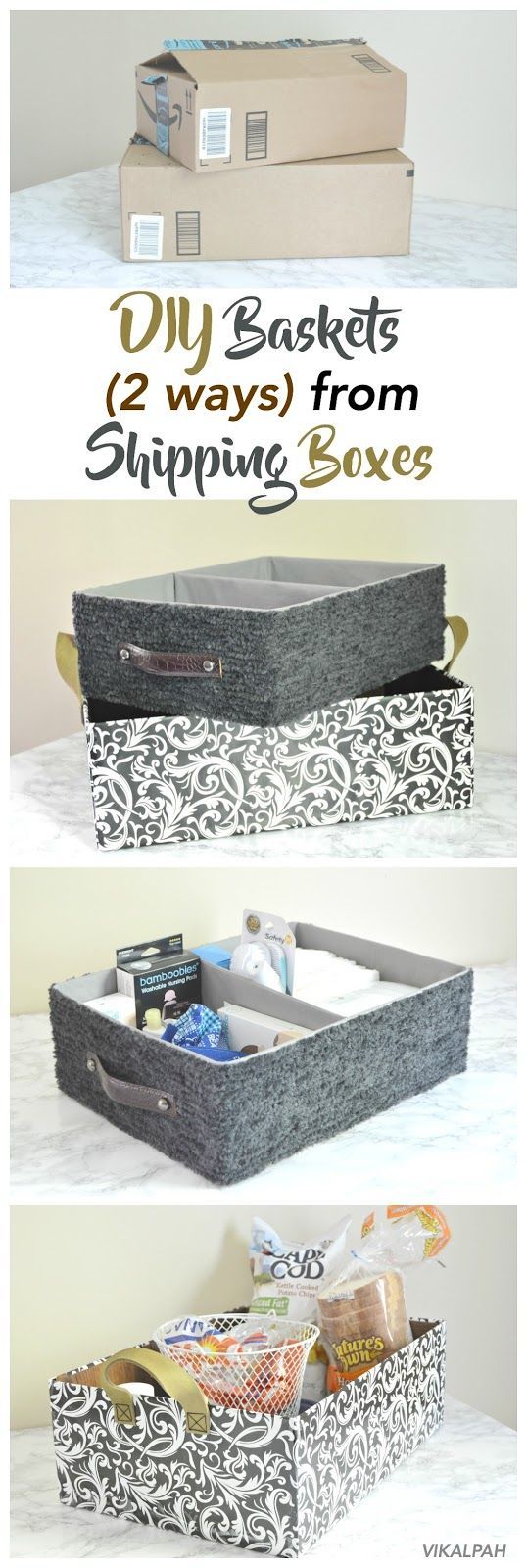 DIY Baskets (2 ways) from Shipping boxes - DIY Baskets (2 ways) from Shipping boxes -   18 diy Box recycle ideas