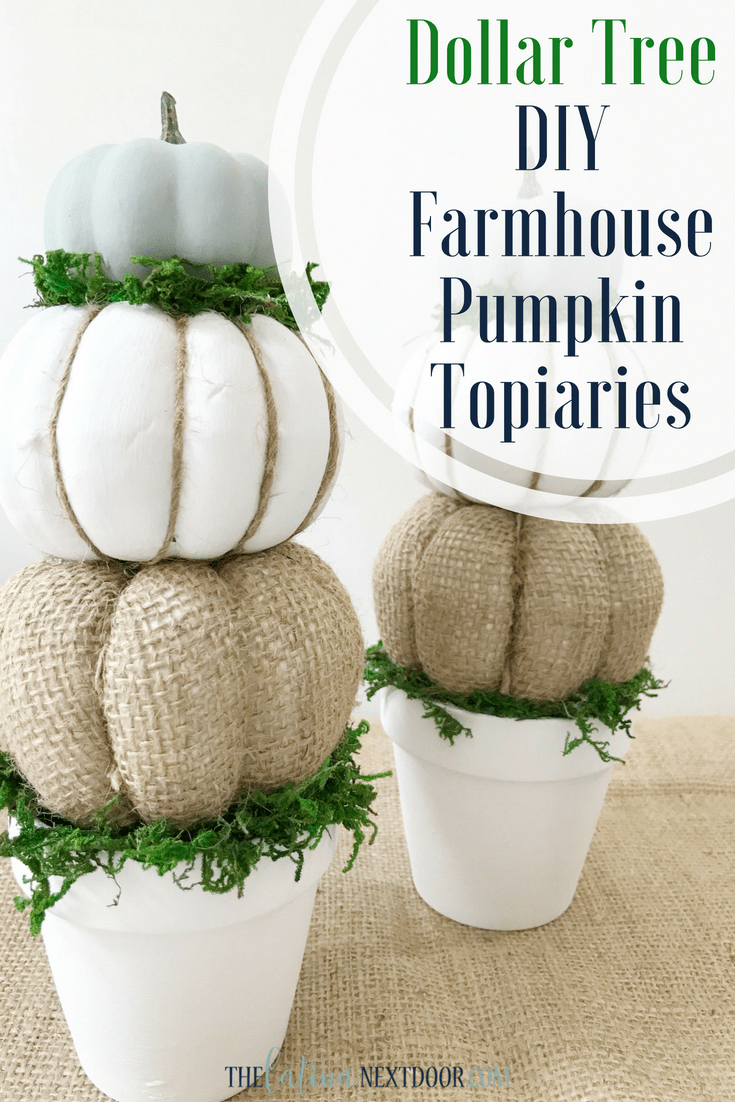 DIY Farmhouse Pumpkin Topiaries - The Latina Next Door - DIY Farmhouse Pumpkin Topiaries - The Latina Next Door -   18 diy Dollar Tree fall ideas