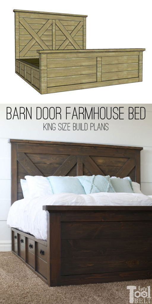 King X Barn Door Farmhouse Bed Plans - Her Tool Belt - King X Barn Door Farmhouse Bed Plans - Her Tool Belt -   18 diy Furniture beds ideas