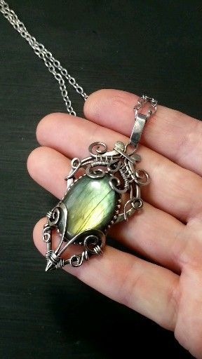 Handmade silver wire wrapped pendant with labradorite, heady wrapping gemstone - Handmade silver wire wrapped pendant with labradorite, heady wrapping gemstone -   diy Jewelry for men