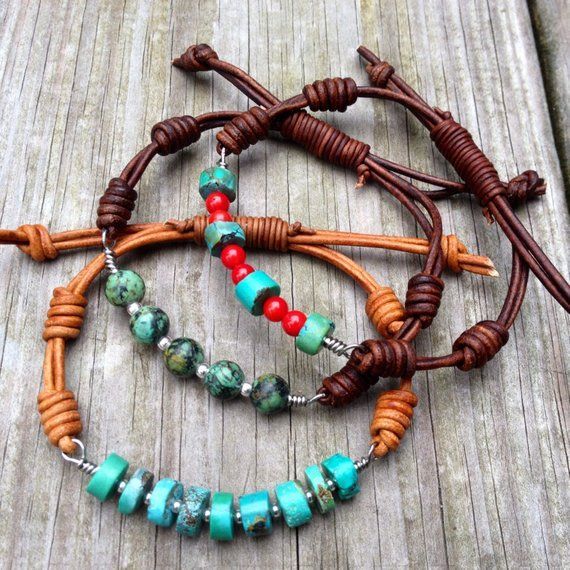 Turquoise and sterling silver wired leather bracelet, western southwestern style rugged rustic jewelry - Turquoise and sterling silver wired leather bracelet, western southwestern style rugged rustic jewelry -   18 diy Jewelry for men ideas
