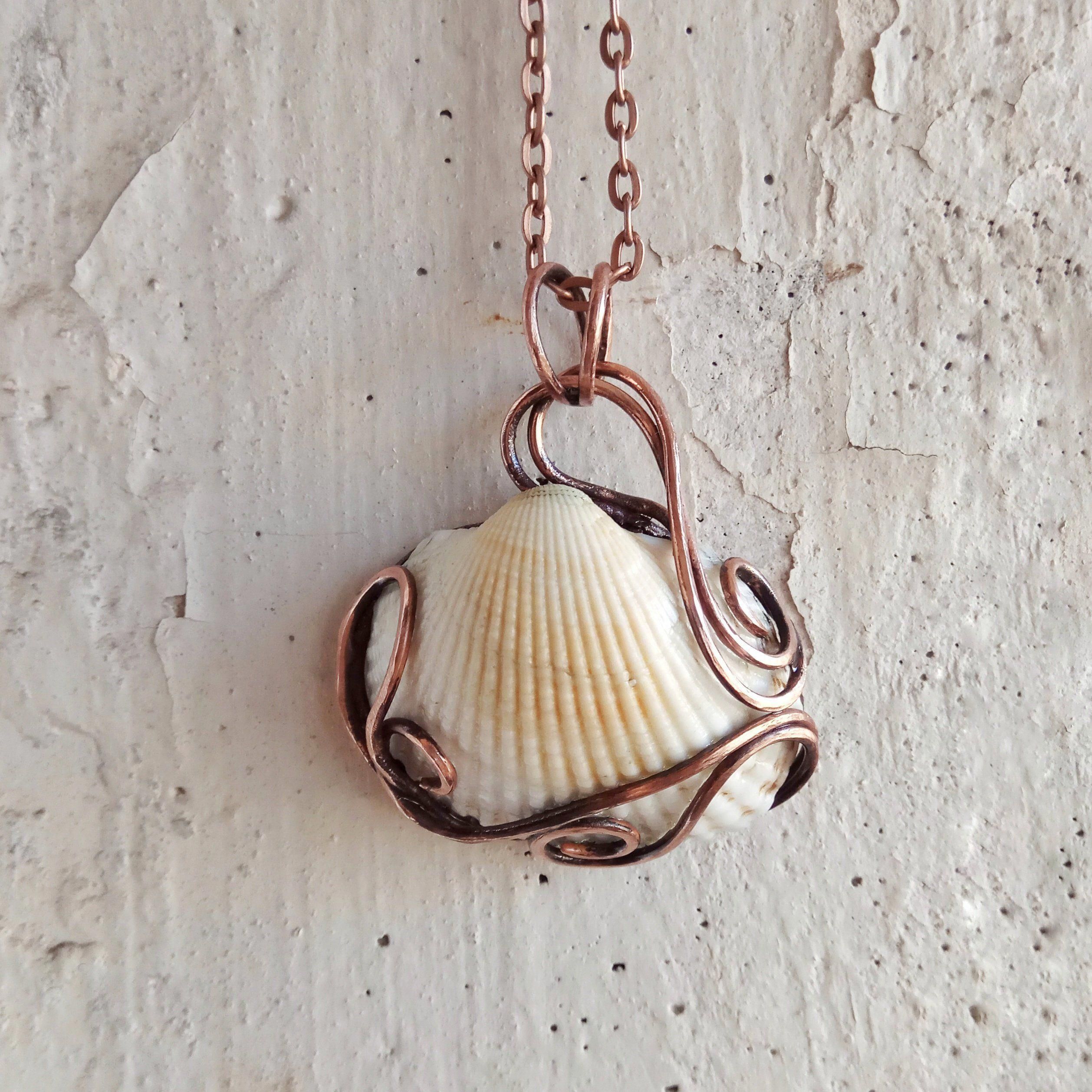 Copper sea shell necklace Wire wrap mermaid pendant Copper wire wrapped jewelry Gift for sister Gift for girlfriend Seashell boho necklace - Copper sea shell necklace Wire wrap mermaid pendant Copper wire wrapped jewelry Gift for sister Gift for girlfriend Seashell boho necklace -   18 diy Jewelry pendants ideas