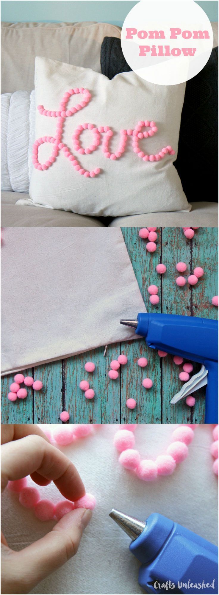 DIY Pom Pom Pillow: Love Themed - Consumer Crafts - DIY Pom Pom Pillow: Love Themed - Consumer Crafts -   18 diy Pillows for boyfriend ideas