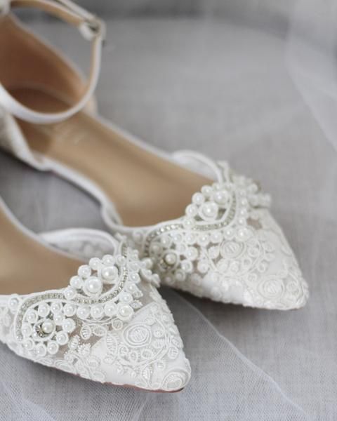 IVORY CROCHET LACE Pointy Toe Flats with Ankle Strap - IVORY CROCHET LACE Pointy Toe Flats with Ankle Strap -   18 diy Wedding shoes ideas