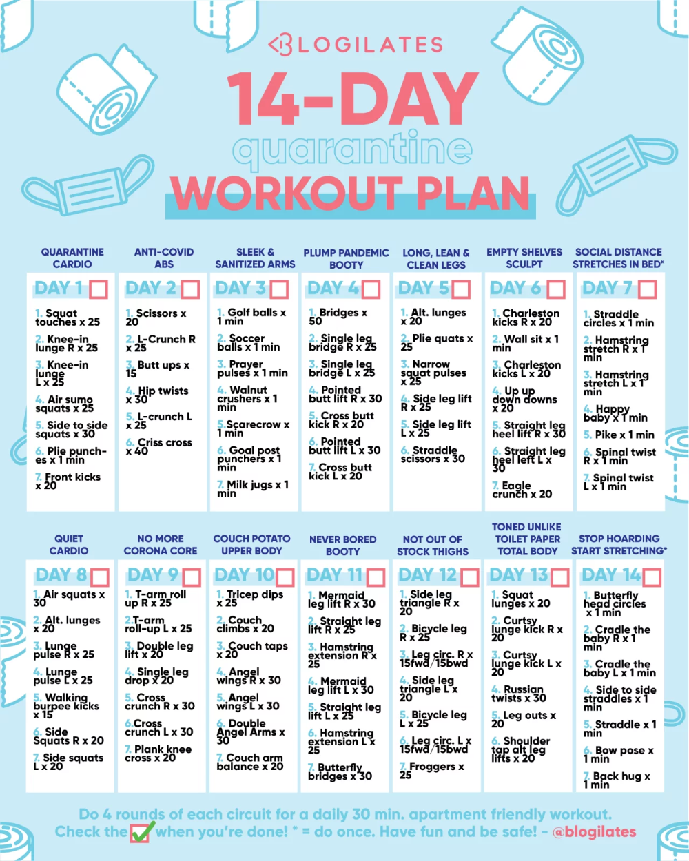14-Day Quarantine Workout Plan – Blogilates - 14-Day Quarantine Workout Plan – Blogilates -   18 fitness Routine workout plans ideas