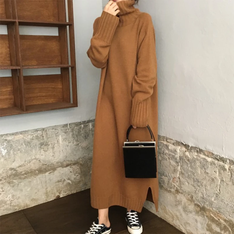Pullover Knitted Long Sweater Dress Autumn Winter Turtleneck Solid Casual Maxi Dress - Pullover Knitted Long Sweater Dress Autumn Winter Turtleneck Solid Casual Maxi Dress -   18 style Dress autumn ideas