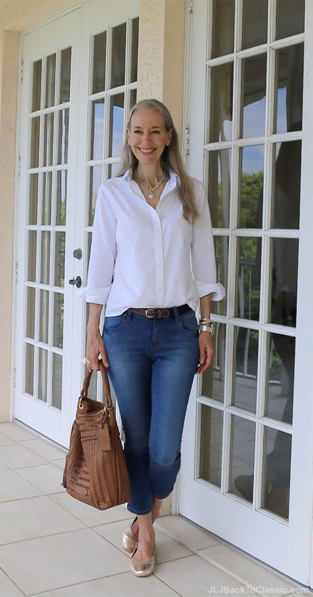 (Video Chat & OOTD) Classic Fashion Over 40/50: Land's End Classic White Oxford Shirt With Skinny Jeans, Ralph Lauren Hobo Bag, and Gold Metallic Flats - (Video Chat & OOTD) Classic Fashion Over 40/50: Land's End Classic White Oxford Shirt With Skinny Jeans, Ralph Lauren Hobo Bag, and Gold Metallic Flats -   18 style Inspiration over 40 ideas