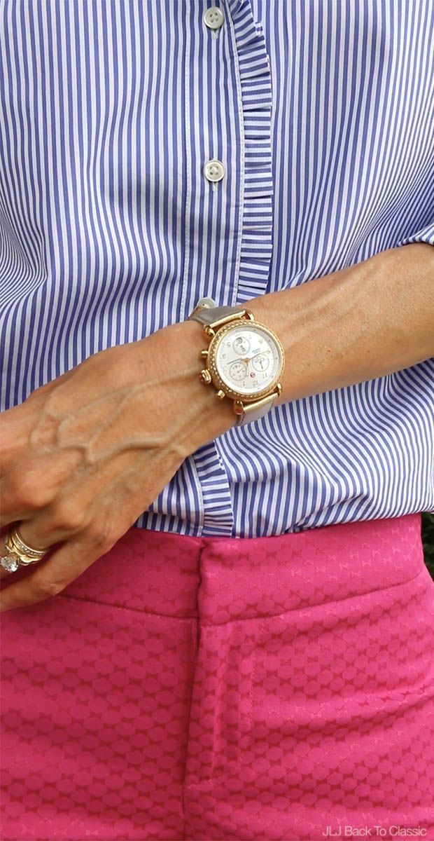 (Video) Classic Preppy Fashion/Style Over 40-50: Blue and White Striped Ruffle Shirt, Pink Cropped Pants, and Navy Tote and Flats - (Video) Classic Preppy Fashion/Style Over 40-50: Blue and White Striped Ruffle Shirt, Pink Cropped Pants, and Navy Tote and Flats -   18 style Preppy classic ideas