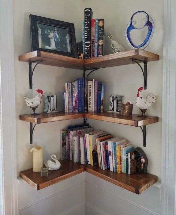 Corner Shelf w/ Herringbone Design - Corner Shelf w/ Herringbone Design -   19 diy Bookshelf corner ideas