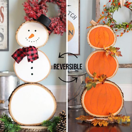 Wood Slice Pumpkins and Snowman - Wood Slice Pumpkins and Snowman -   19 diy Home Decor fall ideas