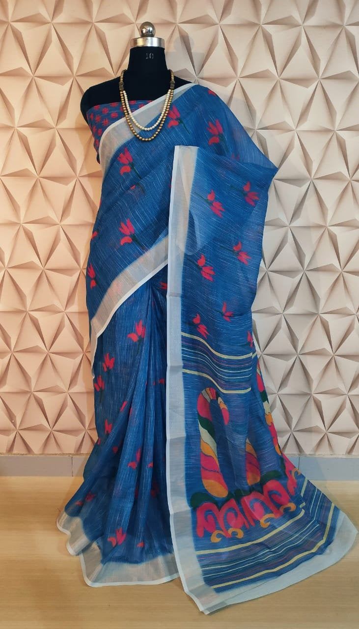 Linen cotton blue Saree with heavy border for women indian | Etsy - Linen cotton blue Saree with heavy border for women indian | Etsy -   19 style Women indian ideas