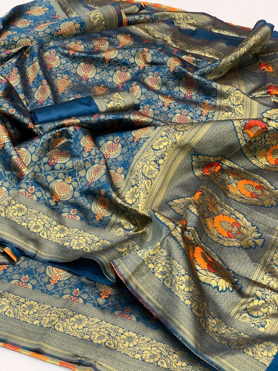 Banarasi silk exclusive jequared border blue saree for women | Etsy - Banarasi silk exclusive jequared border blue saree for women | Etsy -   19 style Women indian ideas