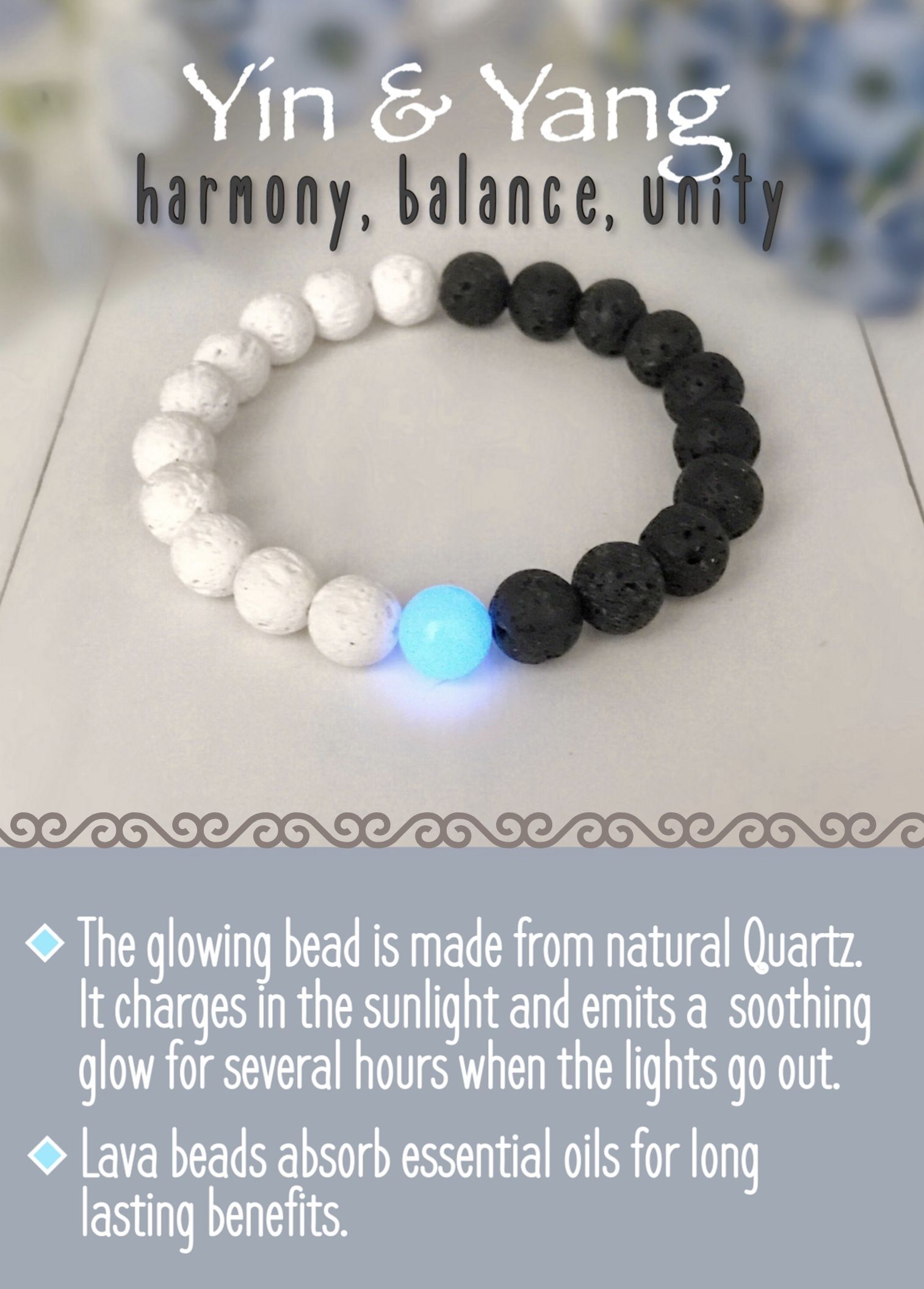 Yin and Yang Diffuser Bracelet with Glowing Quartz - Yin and Yang Diffuser Bracelet with Glowing Quartz -   22 diy Bracelets stone ideas