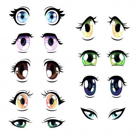 Collection of Bright Eyes of Different Colors, Beautiful Eyes with Light Reflections Manga Japanese Style Vector Illustration - Collection of Bright Eyes of Different Colors, Beautiful Eyes with Light Reflections Manga Japanese Style Vector Illustration -   11 beauty Eyes cartoon ideas