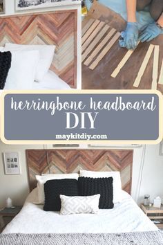 Herringbone Wood Paint Stick Headboard | DIY - Herringbone Wood Paint Stick Headboard | DIY -   16 diy Headboard herringbone ideas