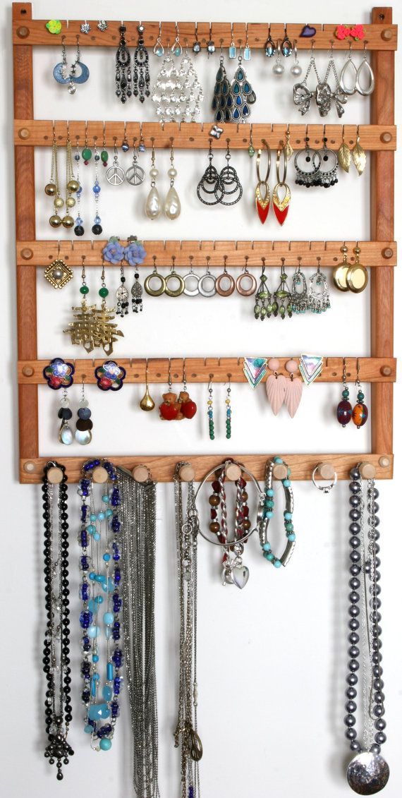 Wood Cherry Earring and Necklace Wall Organizer | Earring Holder | Jewelry Holder | Holds 72 pairs of Earrings | 8 pegs | Jewelry Organizer - Wood Cherry Earring and Necklace Wall Organizer | Earring Holder | Jewelry Holder | Holds 72 pairs of Earrings | 8 pegs | Jewelry Organizer -   16 diy Organizador pulseras ideas