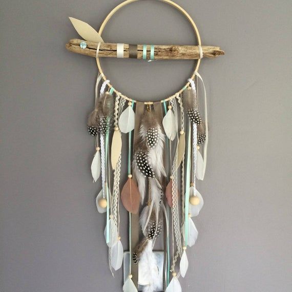 Dream catcher / dreamcatcher / dream catcher with driftwood, feathers and wood beads - Dream catcher / dreamcatcher / dream catcher with driftwood, feathers and wood beads -   17 diy Dream Catcher materials ideas