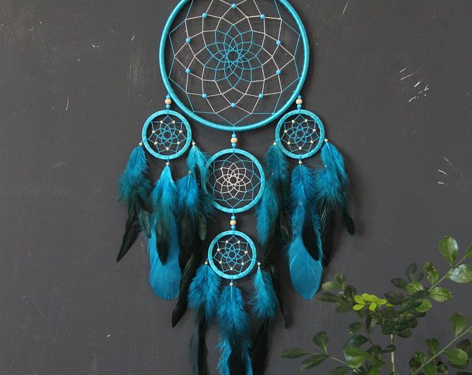 Dream catcher wall hanging brown / blue feather color, large dreamcatcher, bedroom decoration - Dream catcher wall hanging brown / blue feather color, large dreamcatcher, bedroom decoration -   17 diy Dream Catcher materials ideas