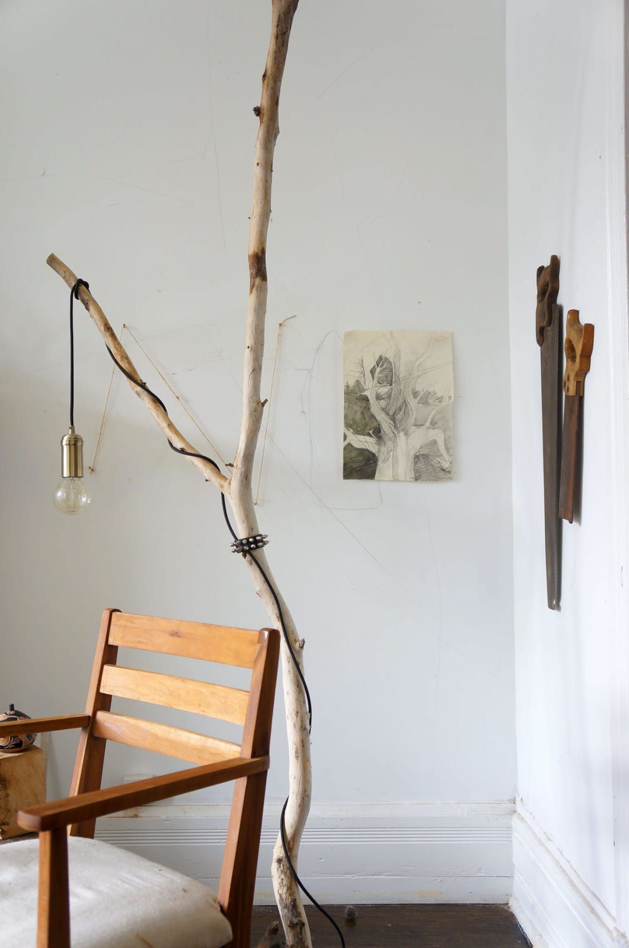 One of a Kind Style: A DIY Tree Branch Floor Lamp - One of a Kind Style: A DIY Tree Branch Floor Lamp -   17 diy Lamp living room ideas