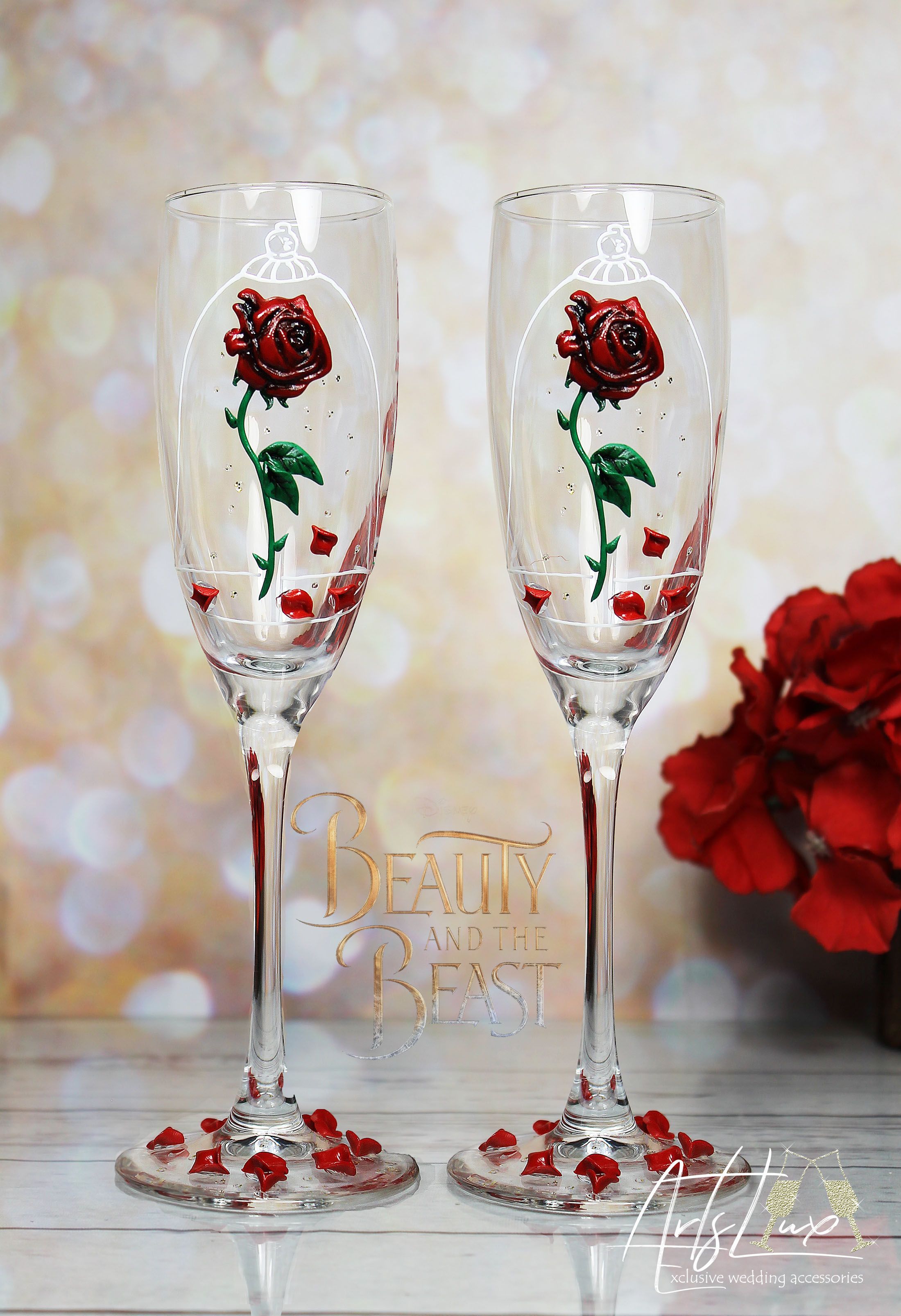 Beauty and the Beast Enchanted Rose Wedding toast flute-Wedding Champagne Glasses-Magic of the Roses - Beauty and the Beast Enchanted Rose Wedding toast flute-Wedding Champagne Glasses-Magic of the Roses -   18 beauty And The Beast gifts ideas