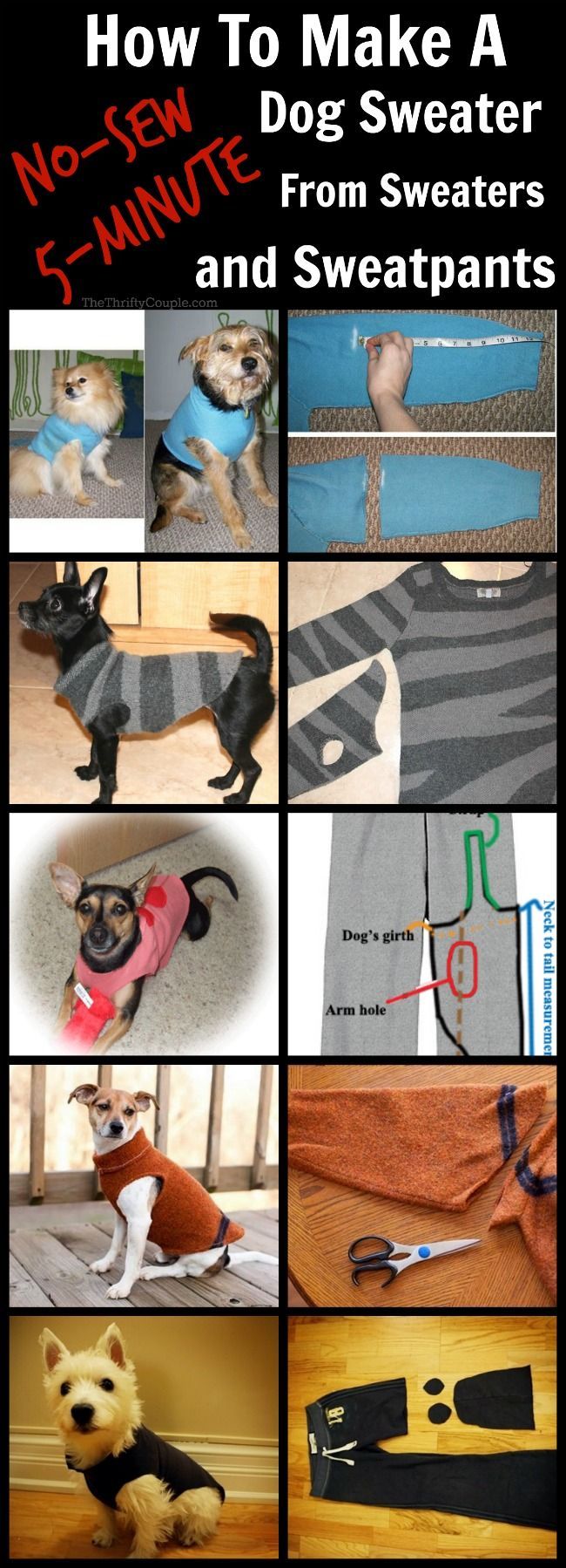 How To Turn Old Sweaters and Sweatpants Into No-Sew Dog Sweaters in 5- - How To Turn Old Sweaters and Sweatpants Into No-Sew Dog Sweaters in 5- -   18 diy Dog coat ideas