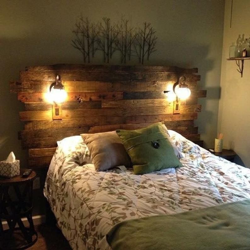 Pallet Wood Headboard - Rustic/Industrial - Repurpose, Reuse, Recycle. Each one is unique! STAGGERED EDGES - Pallet Wood Headboard - Rustic/Industrial - Repurpose, Reuse, Recycle. Each one is unique! STAGGERED EDGES -   18 diy Headboard unique ideas