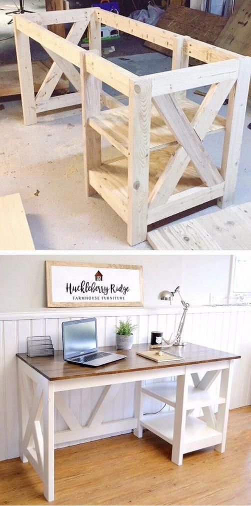Farmhouse X Office Desk - Farmhouse X Office Desk -   18 house diy Projects ideas