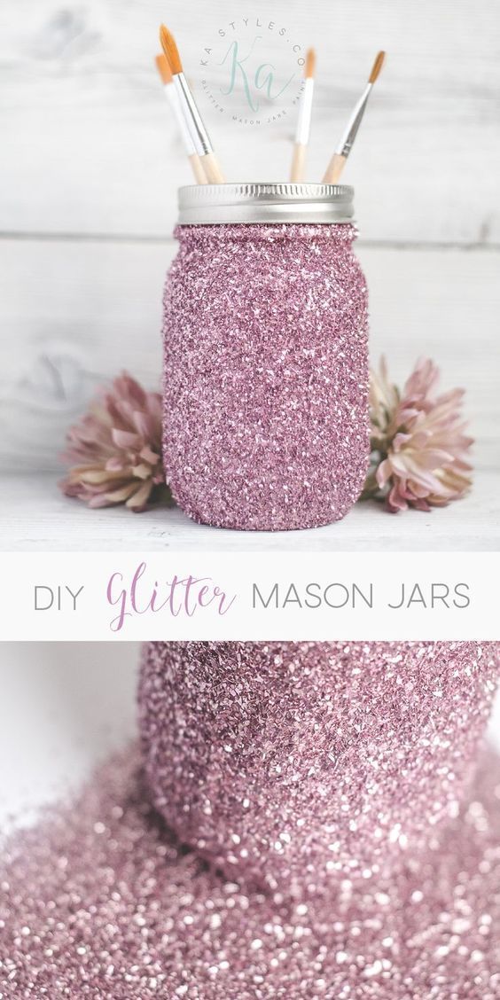 DIY Glitter Mason Jar Tutorial - Sprinkled and Painted at KA Styles.co - DIY Glitter Mason Jar Tutorial - Sprinkled and Painted at KA Styles.co -   19 beauty DIY crafts ideas